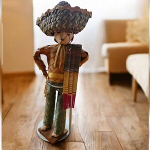 Handcrafted Straw Figurine with Colorful Accents